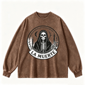 Pink Vintage-Wash Hoodie with Cute Insect Print — 380g Heavyweight Autumn Sweatshirt