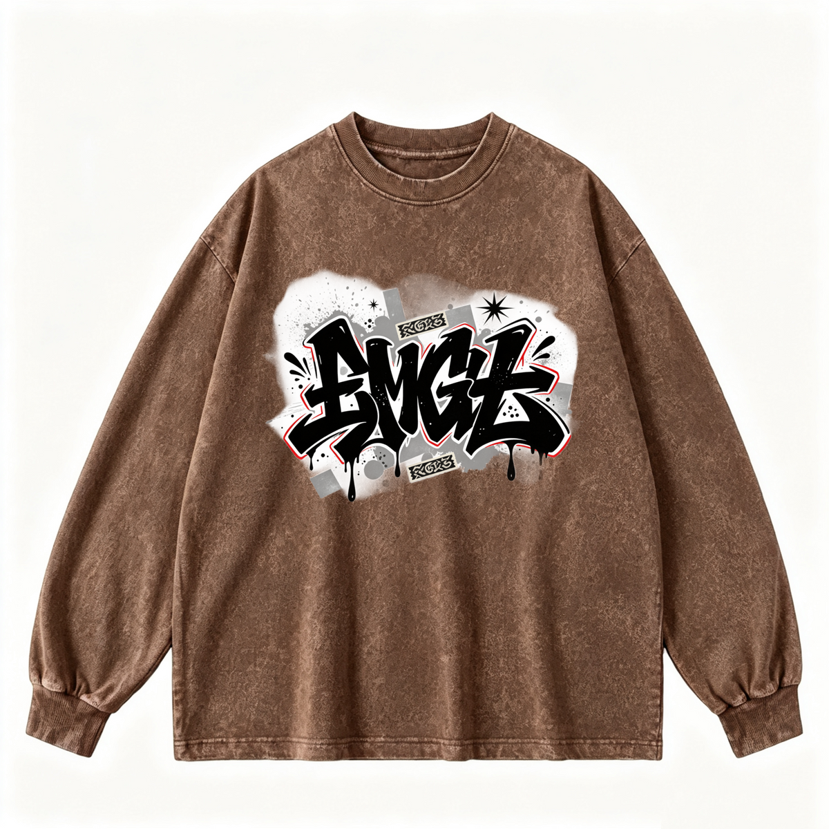 Pink Vintage-Wash Hoodie with Cute Insect Print — 380g Heavyweight Autumn Sweatshirt