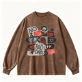 Pink Vintage-Wash Hoodie with Cute Insect Print — 380g Heavyweight Autumn Sweatshirt