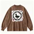Pink Vintage-Wash Hoodie with Cute Insect Print — 380g Heavyweight Autumn Sweatshirt