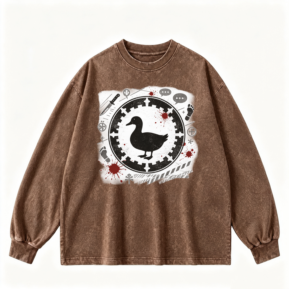 Pink Vintage-Wash Hoodie with Cute Insect Print — 380g Heavyweight Autumn Sweatshirt