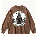 Pink Vintage-Wash Hoodie with Cute Insect Print — 380g Heavyweight Autumn Sweatshirt