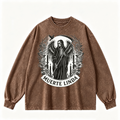 Pink Vintage-Wash Hoodie with Cute Insect Print — 380g Heavyweight Autumn Sweatshirt