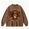 Pink Vintage-Wash Hoodie with Cute Insect Print — 380g Heavyweight Autumn Sweatshirt