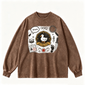 Pink Vintage-Wash Hoodie with Cute Insect Print — 380g Heavyweight Autumn Sweatshirt