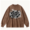 Pink Vintage-Wash Hoodie with Cute Insect Print — 380g Heavyweight Autumn Sweatshirt