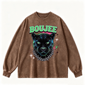Pink Vintage-Wash Hoodie with Cute Insect Print — 380g Heavyweight Autumn Sweatshirt
