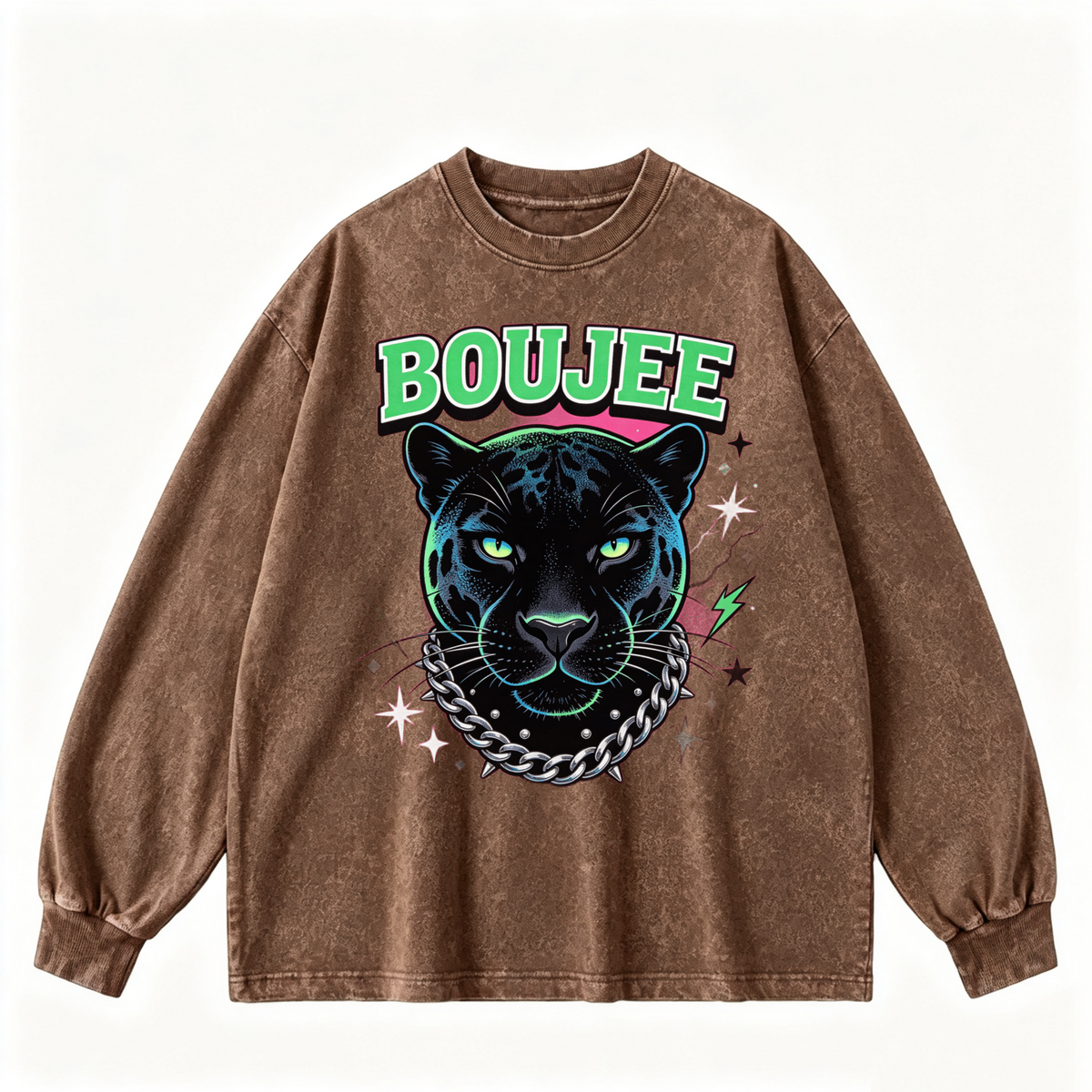 Pink Vintage-Wash Hoodie with Cute Insect Print — 380g Heavyweight Autumn Sweatshirt