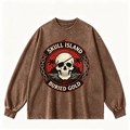 Pink Vintage-Wash Hoodie with Cute Insect Print — 380g Heavyweight Autumn Sweatshirt
