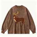 Pink Vintage-Wash Hoodie with Cute Insect Print — 380g Heavyweight Autumn Sweatshirt