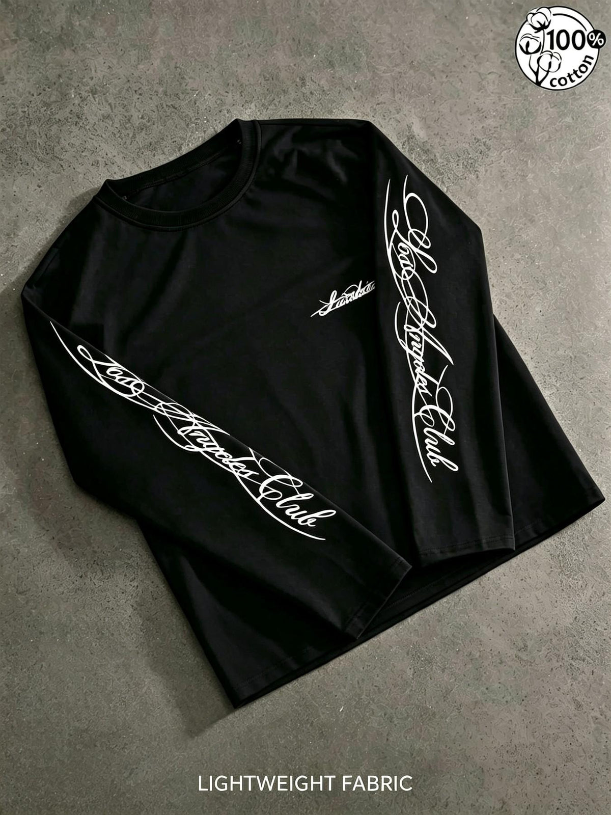 Unisex 100% Cotton Multi-Color Vertical Sleeve Script Lettering Long Sleeve Tee Mini Chest Logo Chicano American Streetwear Oversized Casual Top
