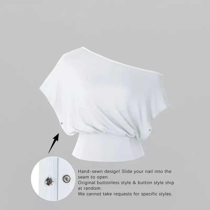 Women's Off-Shoulder Crop Top - Soft Stretchy Slim-Fit Short-Sleeve Fashion Apparel with Open Underarm, Side Split, Hidden Button Closure, Cute Going Out Shirts for Summer Streetwear Stylish Women's Wear,sohochic