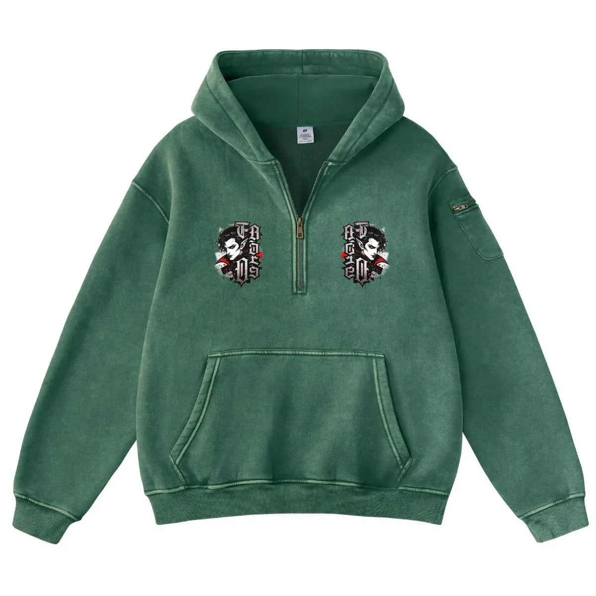 Pink Vintage-Wash Hoodie with Cute Insect Print — 380g Heavyweight Autumn Sweatshirt