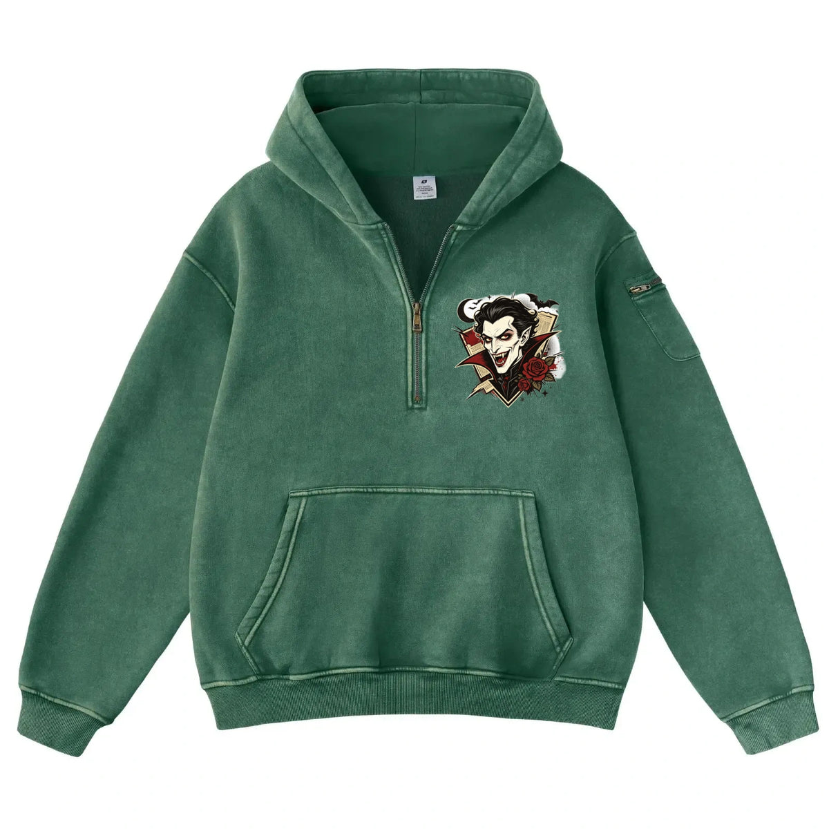 Pink Vintage-Wash Hoodie with Cute Insect Print — 380g Heavyweight Autumn Sweatshirt