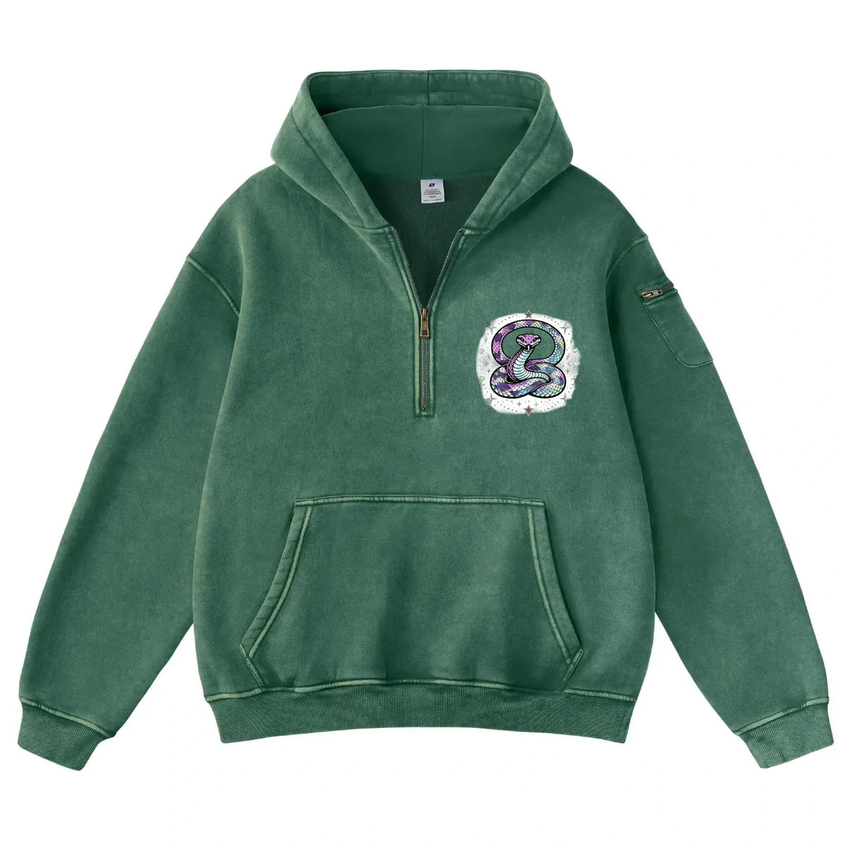 Pink Vintage-Wash Hoodie with Cute Insect Print — 380g Heavyweight Autumn Sweatshirt