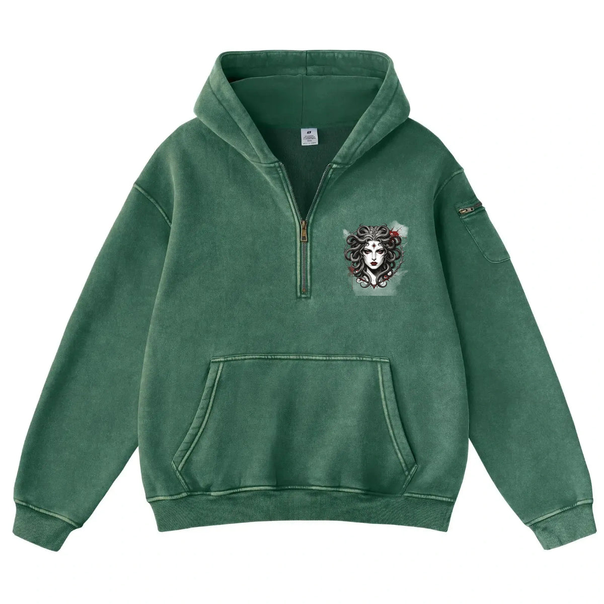 Pink Vintage-Wash Hoodie with Cute Insect Print — 380g Heavyweight Autumn Sweatshirt