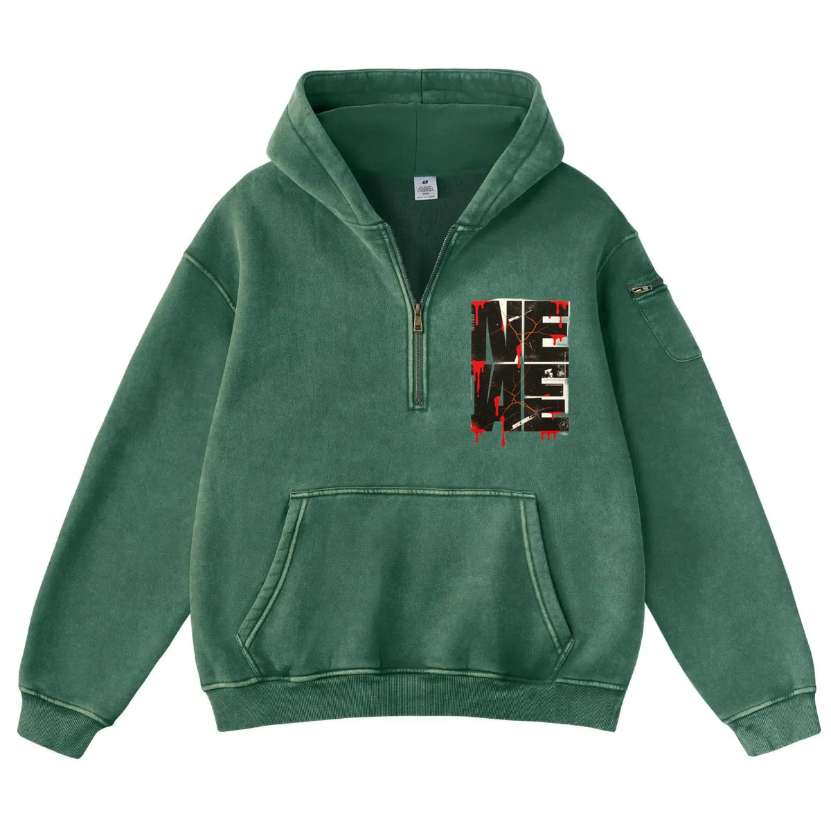 Pink Vintage-Wash Hoodie with Cute Insect Print — 380g Heavyweight Autumn Sweatshirt