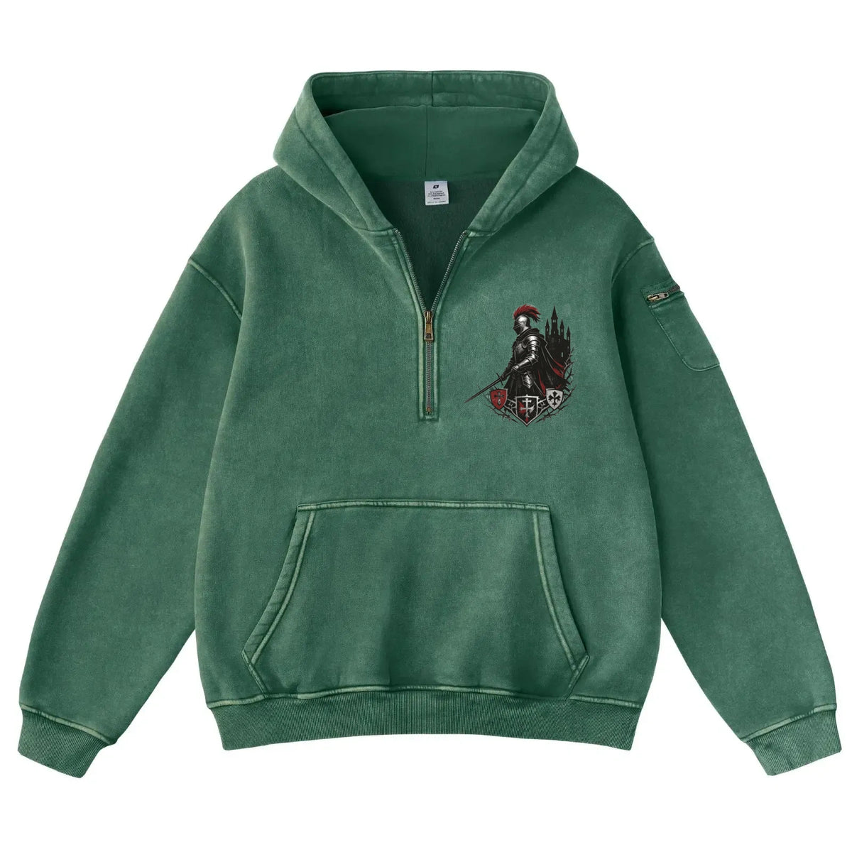 Pink Vintage-Wash Hoodie with Cute Insect Print — 380g Heavyweight Autumn Sweatshirt