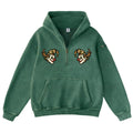 Pink Vintage-Wash Hoodie with Cute Insect Print — 380g Heavyweight Autumn Sweatshirt