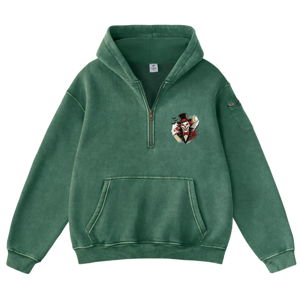 Pink Vintage-Wash Hoodie with Cute Insect Print — 380g Heavyweight Autumn Sweatshirt