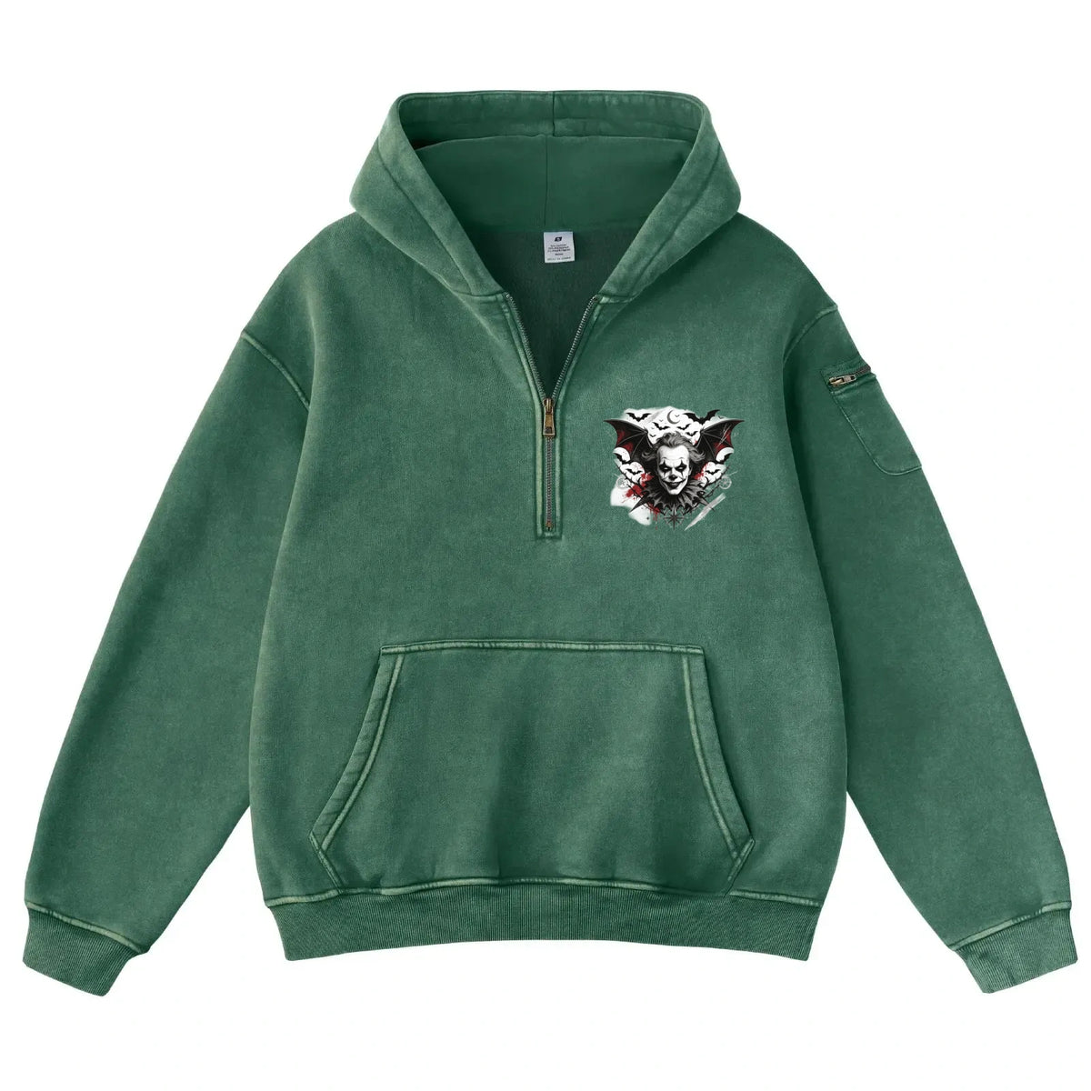 Pink Vintage-Wash Hoodie with Cute Insect Print — 380g Heavyweight Autumn Sweatshirt