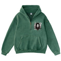 Pink Vintage-Wash Hoodie with Cute Insect Print — 380g Heavyweight Autumn Sweatshirt