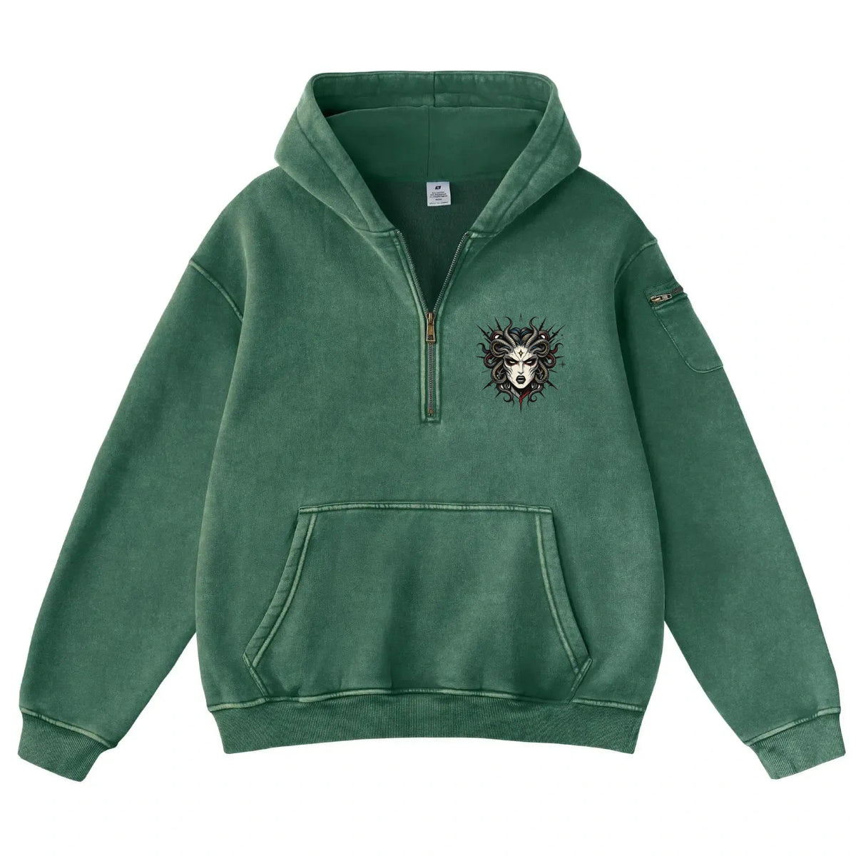 Pink Vintage-Wash Hoodie with Cute Insect Print — 380g Heavyweight Autumn Sweatshirt