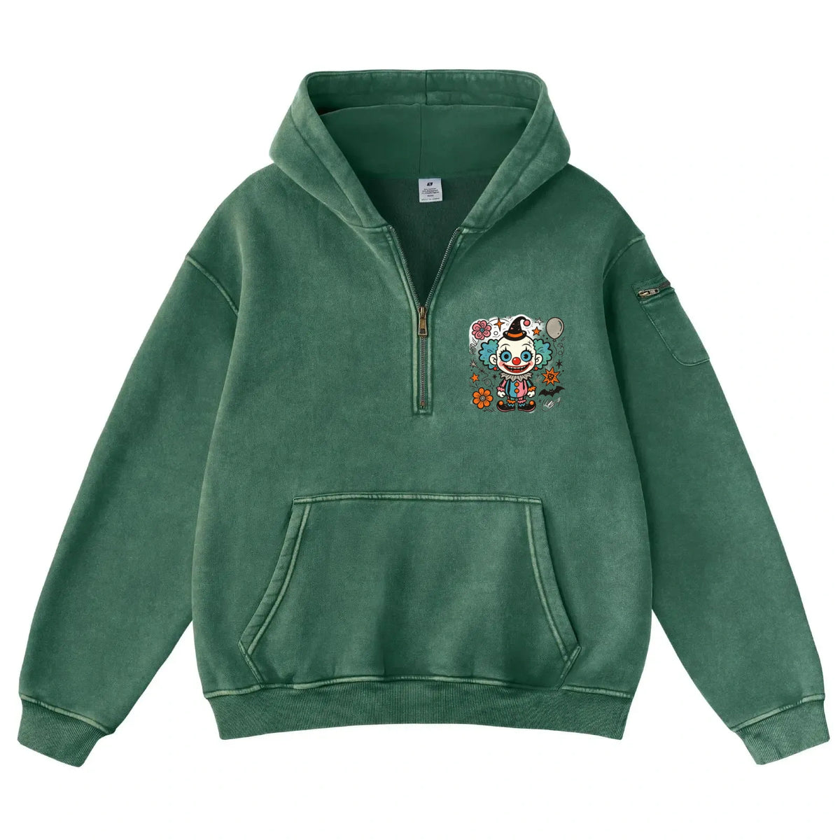 Pink Vintage-Wash Hoodie with Cute Insect Print — 380g Heavyweight Autumn Sweatshirt
