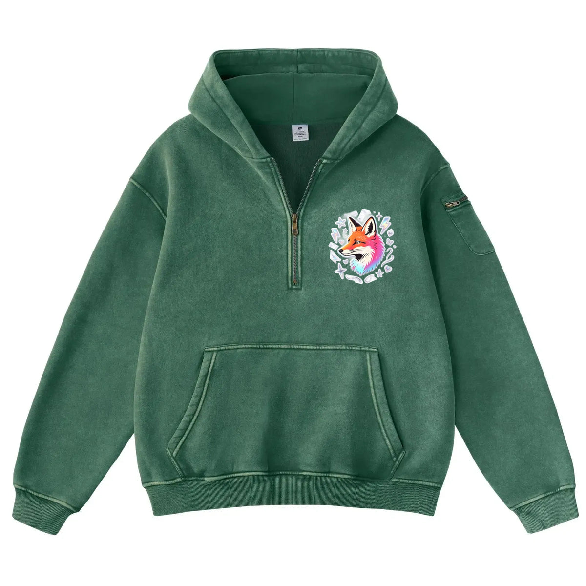 Pink Vintage-Wash Hoodie with Cute Insect Print — 380g Heavyweight Autumn Sweatshirt